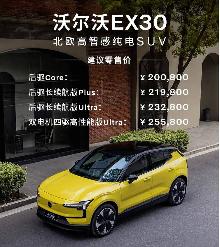 沃爾沃EX30小型純電SUV 售價20.8萬起