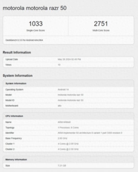 moto razr 50手機現身GeekBench跑分,搭載聯發科天璣7300X