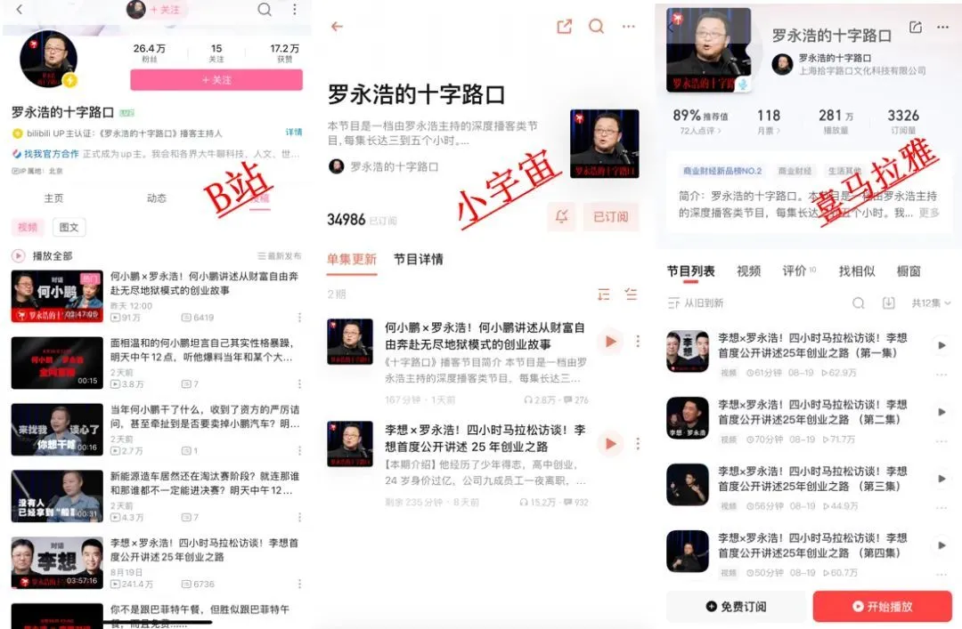 網絡大V羅永浩日前也已進入播客領域,上線節目《羅永浩的十字路口》引發廣泛關注